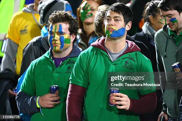 Highlanders fans look on during the round 16 Super Rugby match between the Highlanders and the Force at Carisbrook on June 3, 2011 in Dunedin, New...