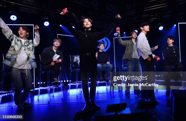 J-hope, Jin, Jimin, SUGA, RM, V, Jungkook of BTS appear onstage for iHeartRadio Live with BTS at iHeartRadio Theater New York on May 21, 2019 in New...