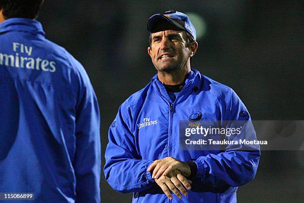 Former Rugby league Star Phil Blake of the Force looks on before the round 16 Super Rugby match between the Highlanders and the Force at Carisbrook...