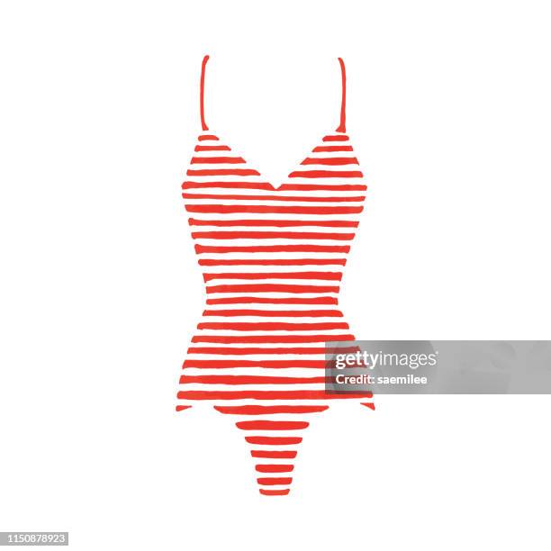 red striped swimsuit - red swimwear stock illustrations