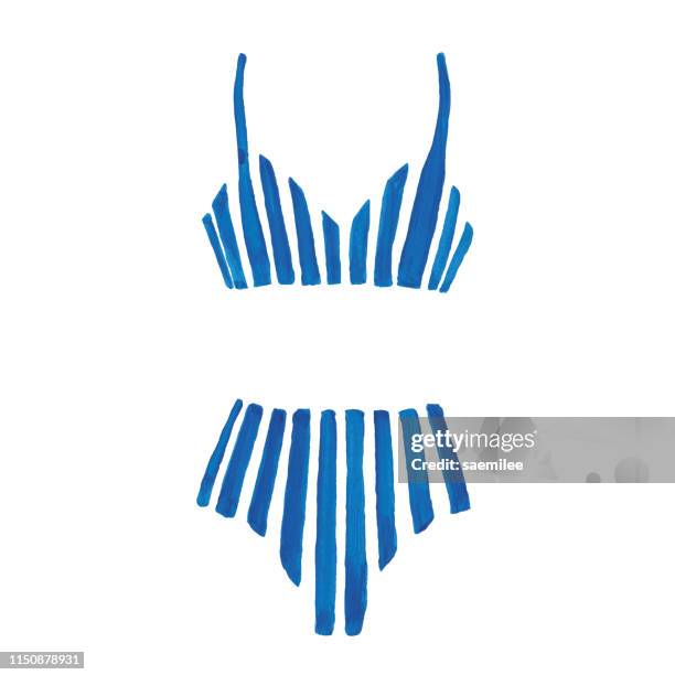 ilustraciones, imágenes clip art, dibujos animados e iconos de stock de bañador de rayas azules - biquini