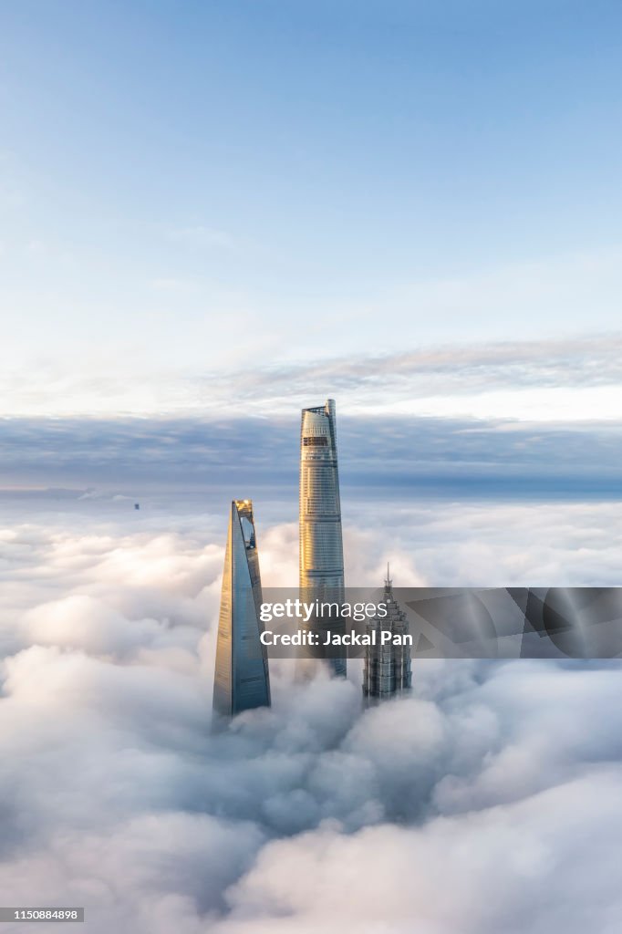 Shanghai Financial District In Fog