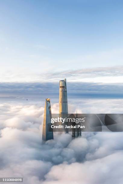 shanghai financial district in fog - bund stock pictures, royalty-free photos & images