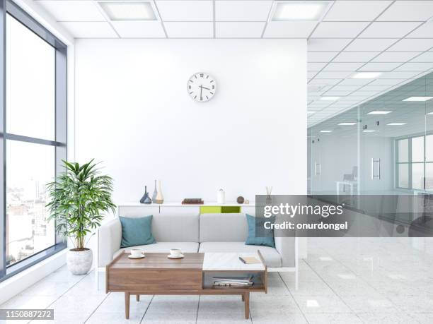 modern office with lobby - clock on wall stock pictures, royalty-free photos & images