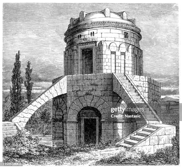 the mausoleum of theoderic is an ancient monument just outside ravenna - funeral urn stock illustrations