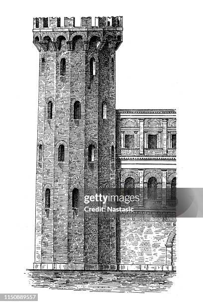 porta palatina: palatine towers (gate) - porta palatina stock illustrations