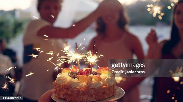 garden birthday party - cake candles stock pictures, royalty-free photos & images