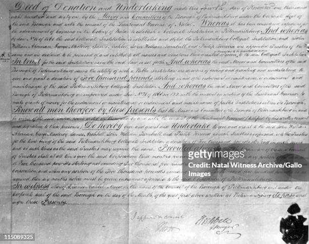 November 1861: Maritzburg College. This is a copy of the Deed of Donation and Undertaking of November 4, 1861. It is interesting to note that one of...