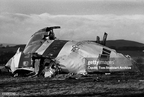 Cockpit wreckage of Pan Am Flight 103 after it crashed onto the town of Lockerbie in Scotland, 22nd December 1988. On 21st December 1988, the Boeing...