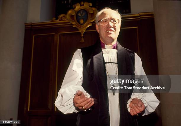 The Reverend George Carey, Archbishop of Canterbury, wearing his robes.