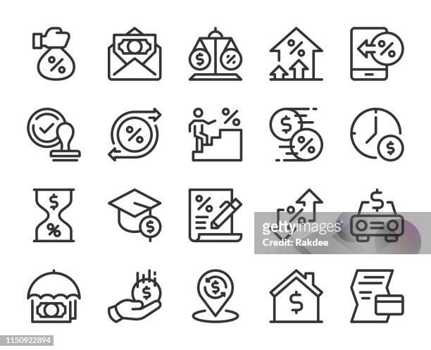 darlehen und interesse-line icons - percentage sign stock-grafiken, -clipart, -cartoons und -symbole