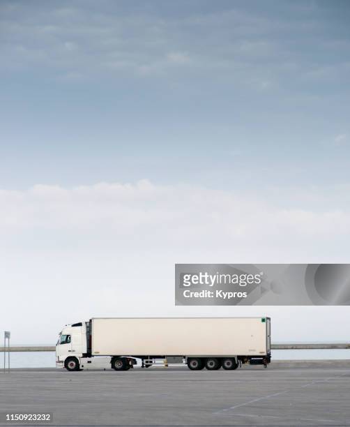 semi-truck driving - patras port, greece - 2019 truck stock pictures, royalty-free photos & images