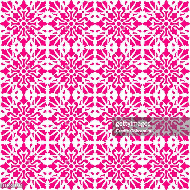 vector tile pattern, lisbon arabic floral mosaic, mediterranean seamless pink ornament - damask background stock illustrations