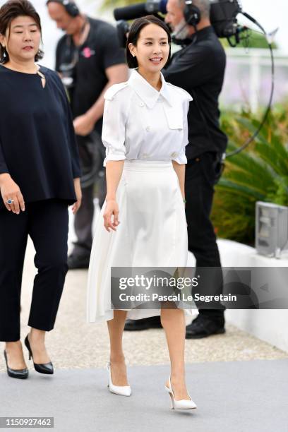 Lee Jung-Eun and Cho Yeo-jeong attend the photocall for "Parasite" during the 72nd annual Cannes Film Festival on May 22, 2019 in Cannes, France.