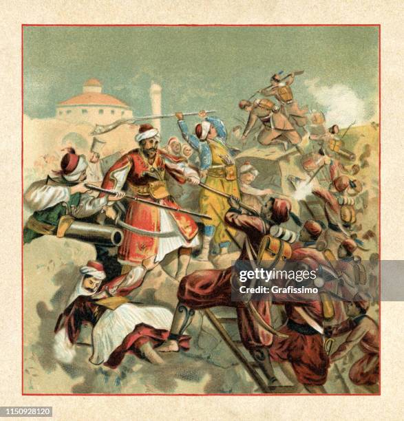 exodus of its guards at messolonghi greece 1826 - ottoman empire stock illustrations