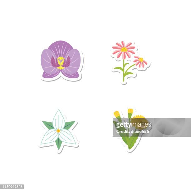 cute flower icon in flat design - cherry blossoms - trillium stock illustrations