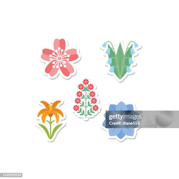 cute flower icon in flat design - cherry blossoms - tiger lily flower stock illustrations