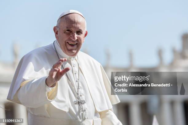 Pope Francis leads his general weekly audience in St. Peter's Square, on May 22, 2019 in Vatican City, Vatican.