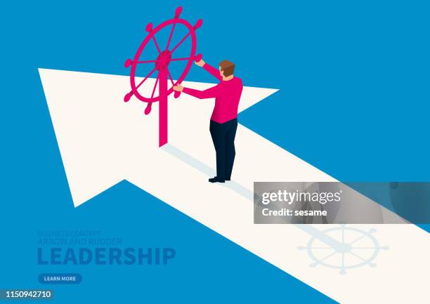 businessman controls the rudder on the arrow - rudder stock illustrations