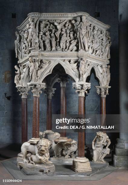 Pulpit, 1298-1301, by Giovanni Pisano , church of Sant'Andrea, Pistoia, Tuscany. Italy, 12th-13th century.