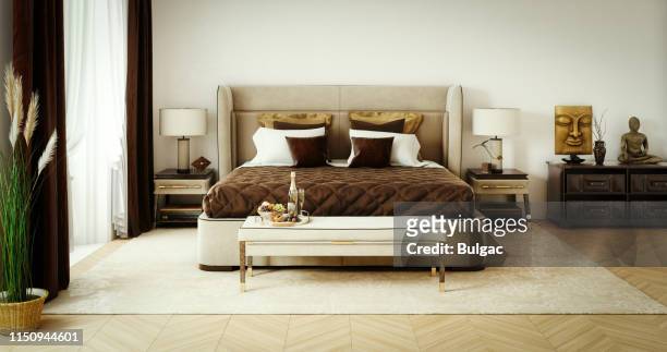 el classy bedroom interior - cama lujo fotografías e imágenes de stock