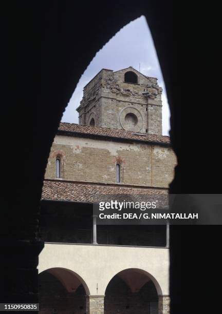 Glimpse of bell tower, basilica of San Miniato al Monte , Florence , Tuscany, Italy.