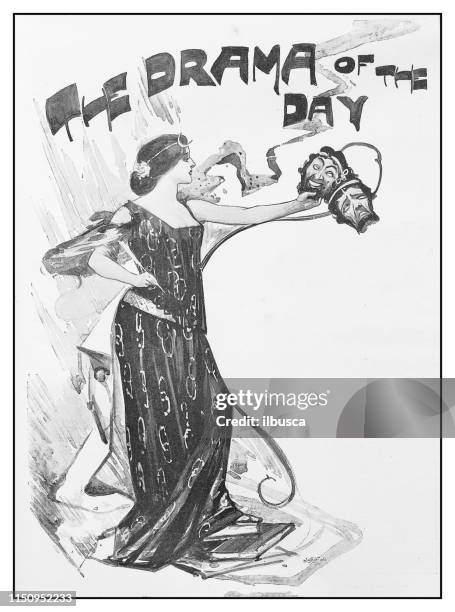 antike illustration: das drama des tages - theatermaske stock-grafiken, -clipart, -cartoons und -symbole