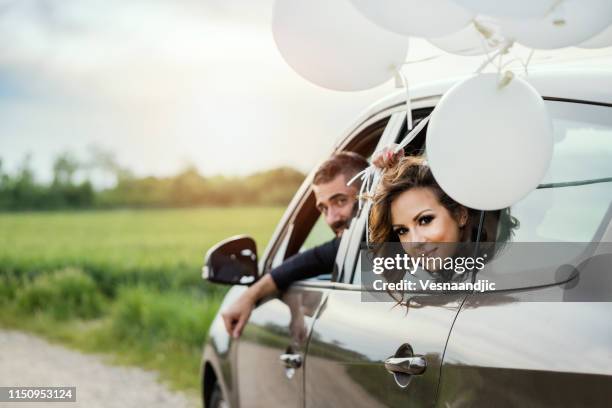 just married - just married car stock pictures, royalty-free photos & images