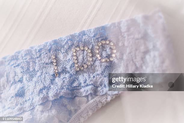 blue "i do" wedding garter - garter stock pictures, royalty-free photos & images