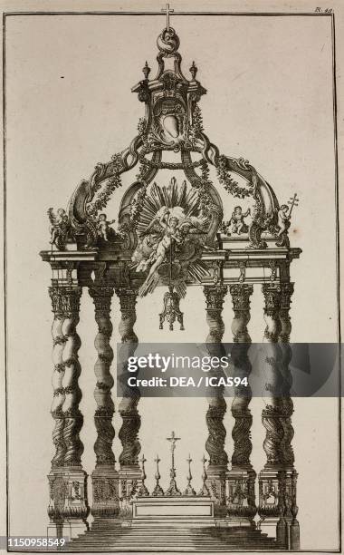 Baldachin for the main altar of the Church of St Sulpice, Paris, France, engraving from Recueil des plus beaux edifices anciens et modernes , in...