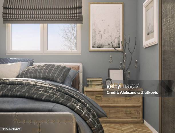 cozy tiny bedroom - empty bedroom stock pictures, royalty-free photos & images