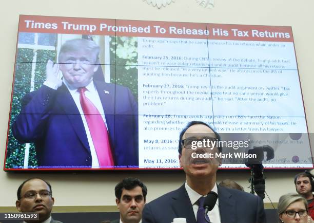 Treasury Secretary Steven Mnuchin testifies during a House Financial Services Committee on Capitol Hill May 22, 2019 in Washington, DC. The committee...