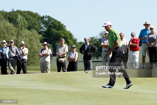 Mike Harwood of Australia in action during the first round of the Handa Senior Masters presented by The Stapleford Forum played at Stapleford Park on...