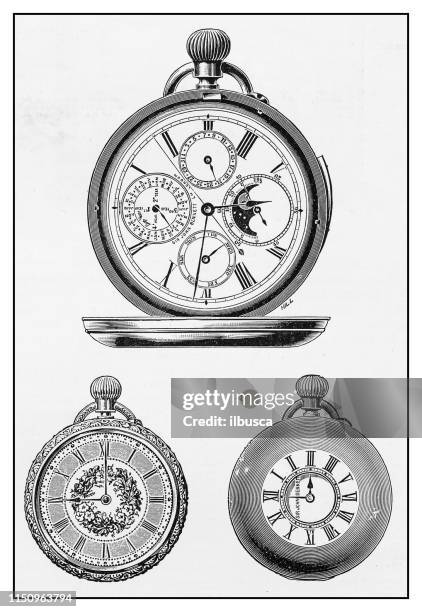 antike illustration: taschenuhr - antique clocks stock-grafiken, -clipart, -cartoons und -symbole