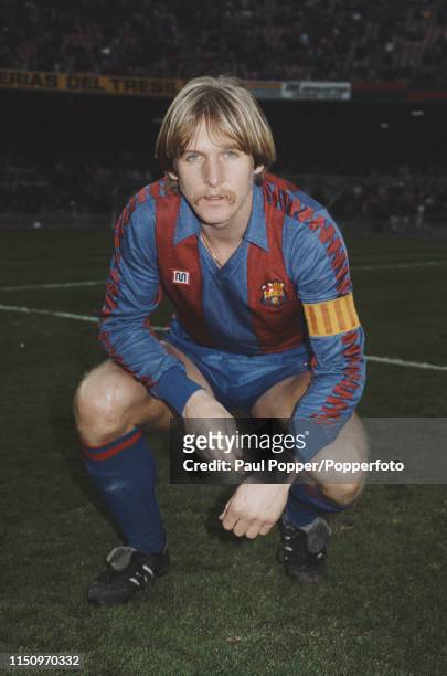 German footballer Bernd Schuster, midfielder with FC Barcelona, pictured on the pitch at the club's Camp Nou stadium in Barcelona, Spain in 1985.