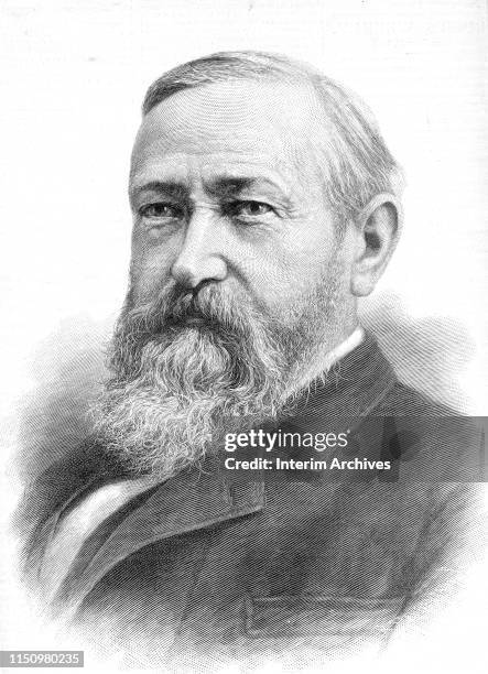 Illustrate portrait of American politician US President Benjamin Harrison , 1888.