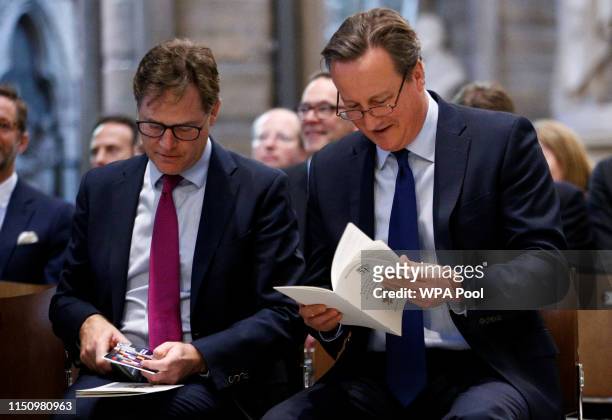 Nick Clegg MP and former Prime Minister, David Cameron attend a service of thanksgiving to remember the life of Lord Jeremy Heywood at Westminster...