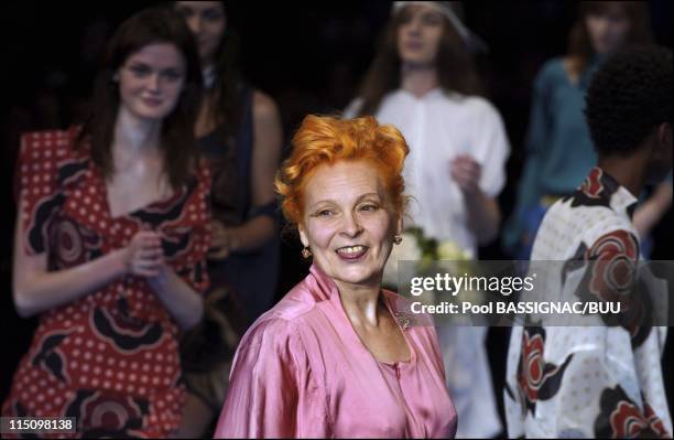 Vivienne Westwood Spring-summer 2004 ready-to-wear collection in Paris, France on October 08, 2003 - The designer Vivienne Westwood.