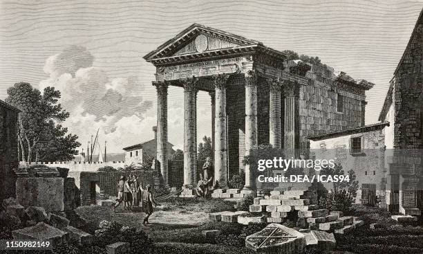 View of the Temple of Augustus from the square, Pula, Croatia, engraving by Reville from a drawing by Louis Francois Cassas, from Voyage pittoresque...