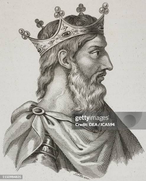 Portrait of Frederick I, also known as Frederick Barbarossa , Holy Roman Emperor, engraving by G Scotto, from Storia dei dominii stranieri in Italia...