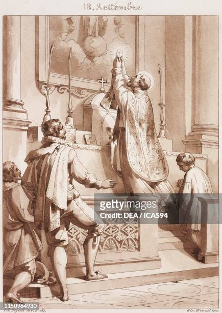 St Joseph of Cupertino, Calendar of Saints, September 18, engraving by Giovanni Wenzel from Composition artistiques pour tous les jours de l'annee...