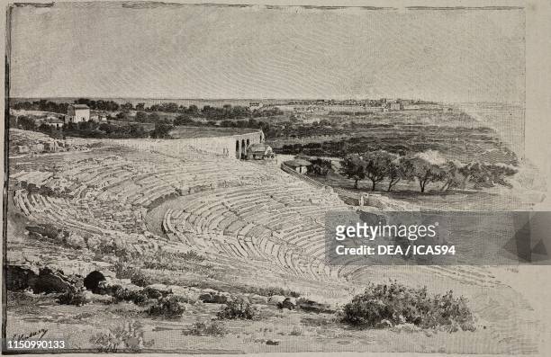 The Greek Theatre of Syracuse, Italy, engraving from a drawing by Gaston Vuillier, from Illustrazione Popolare, Giornale per le famiglie, Volume...