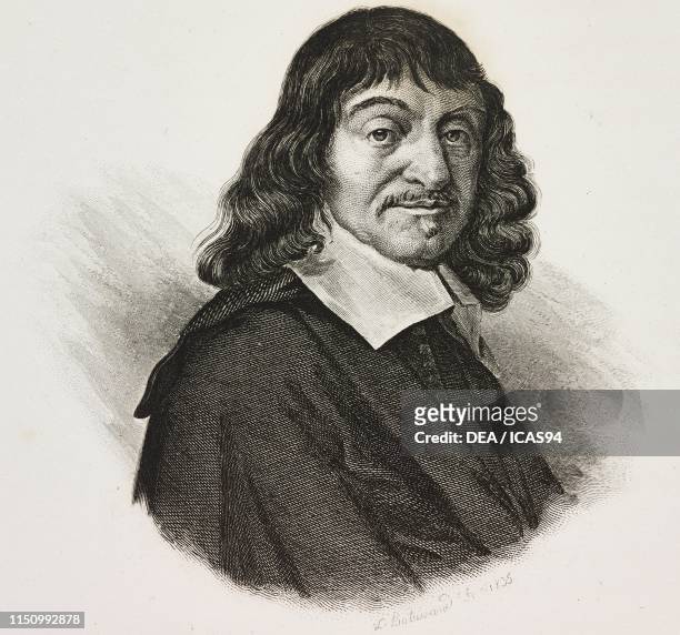 Portrait of Rene Descartes , French philosopher and mathematician, engraving from I benefattori dell'umanita ossia vite e ritratti degli uomini...