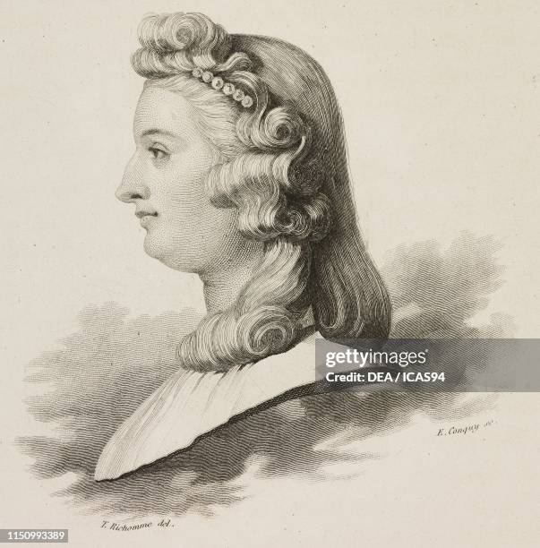 Portrait of Francoise-Alix de Lamartine , French writer, engraving by E Conquy after a drawing by T Richomme, from I benefattori dell'umanita ossia...