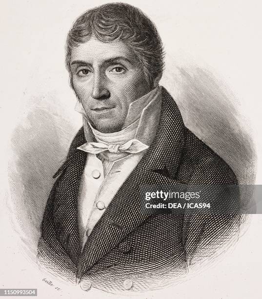 Portrait of Alexis Miquel , French doctor and explorer, engraving by Geille from I benefattori dell'umanita ossia vite e ritratti degli uomini d'ogni...