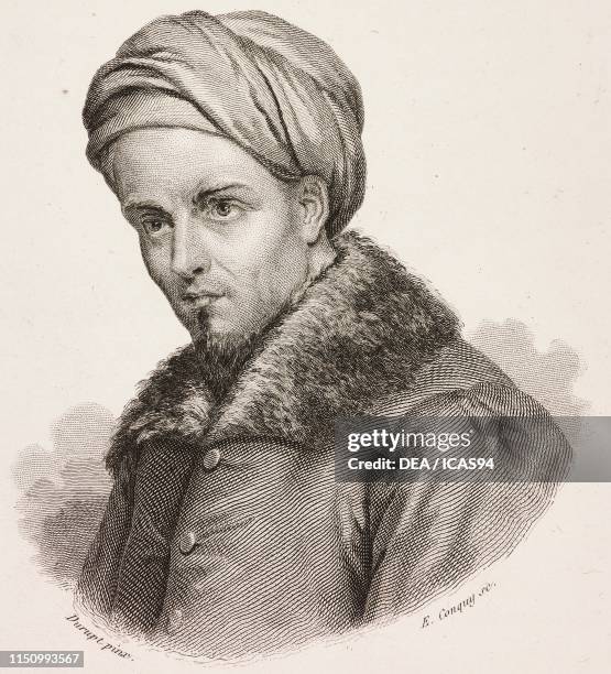 Portrait of Jean Althen , Armenian agronomist, engraving by Conquy after a drawing by Durupt, from I benefattori dell'umanita ossia vite e ritratti...