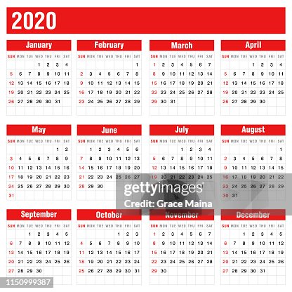 Calendrs Red 2020 Red Calendar On White Background High-Res Vector Graphic - Getty ...