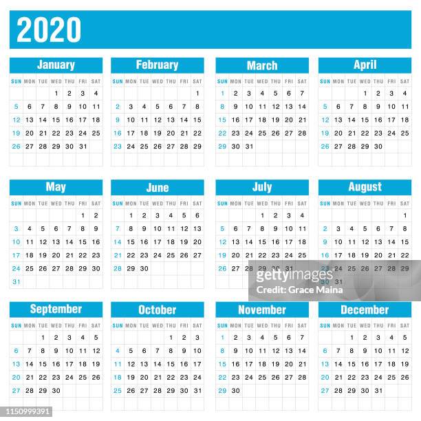 illustrazioni stock, clip art, cartoni animati e icone di tendenza di calendario blu 2020 su sfondo bianco - 2020