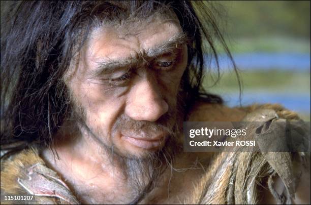 Prehistorical museum in Quinson, France on May 29, 2001 - The man is a Homo erectus, he has a larger brain and is stouter than he ancestor Home...