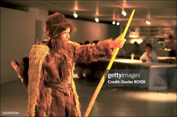 Prehistorical museum in Quinson, France on May 29, 2001 - Iceman, found preserved in a Tyrol glacier. He was reconstructed with the "flesh". Iceman...